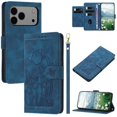 thumbnail image 1 of Leather For Apple iPhone 17 Pro Case Orchids&Butterflies Embossed 5-card  Flip Wallet Leather Case With Card Holder Magnetic Closure Phone Cases Cover With Hand Strap,Blue,For iPhone 17 Pro, 1 of 9