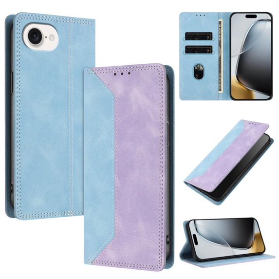 Leather For Apple iPhone 17e / iPhone 16e 6.1-inch Case , RFID Blocking,Flip Color blocking Wallet Leather Case With Card Holder Magnetic Closure Shockproof Kickstand Protective Phone Cases Cover