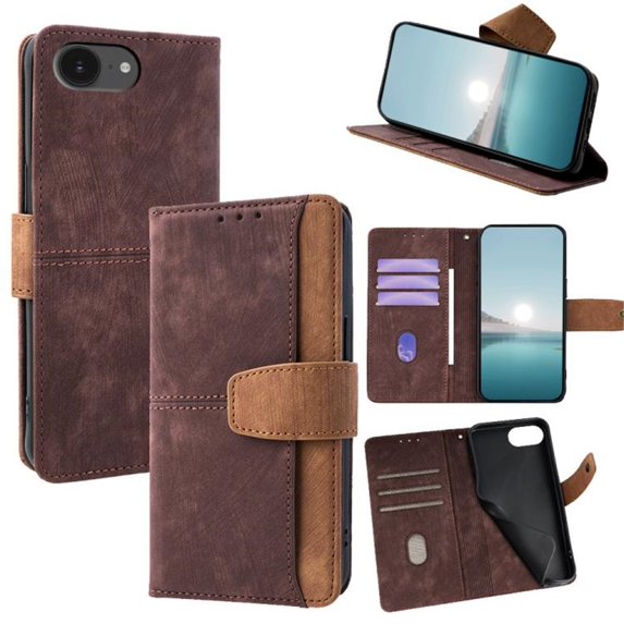 Leather For Apple iPhone 17e / iPhone 16e RFID Blocking Dual Tone Flip Wallet Case, With Card Holder Buckle Magnetic Closure Shockproof Kickstand Protective Phone Cases Cove,Brown