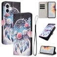thumbnail image 1 of Leather For Apple iphone 17 6.3-inch Wallet Case Embossed Painted Butterflys&Flowers Pattern, With Card Holder,Wristband,Magnetic Clasp Kickstand Folio Cover,Color-8,For iphone 17, 1 of 7