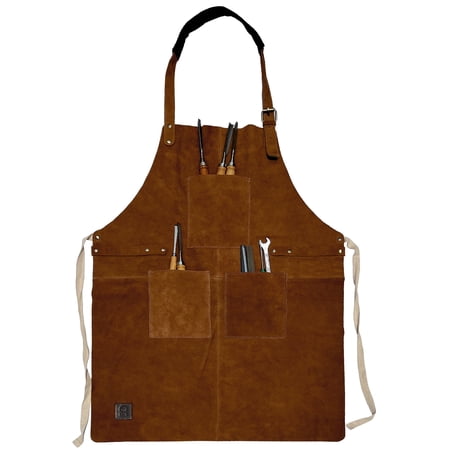 Leather Apron for Men Women with Tool Pockets, Heavy Duty Grill Work, Chef Kitchen Cooking BBQ Shop Woodworking Apron, Adjustable up to XXL by Rustic Town (Brown)