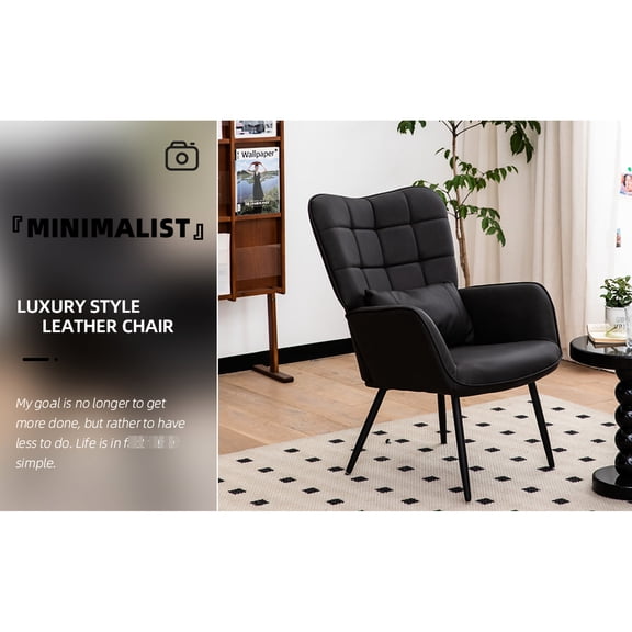 Leather Armchair For Home: Modern Accent Chair With High Back, Metal Legs, Soft Padded In Grey Grey: And Comfy Legs Home Office