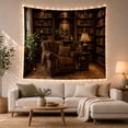 thumbnail image 1 of Leather Armchair Library Tapestry Wall Hanging, 1 of 7