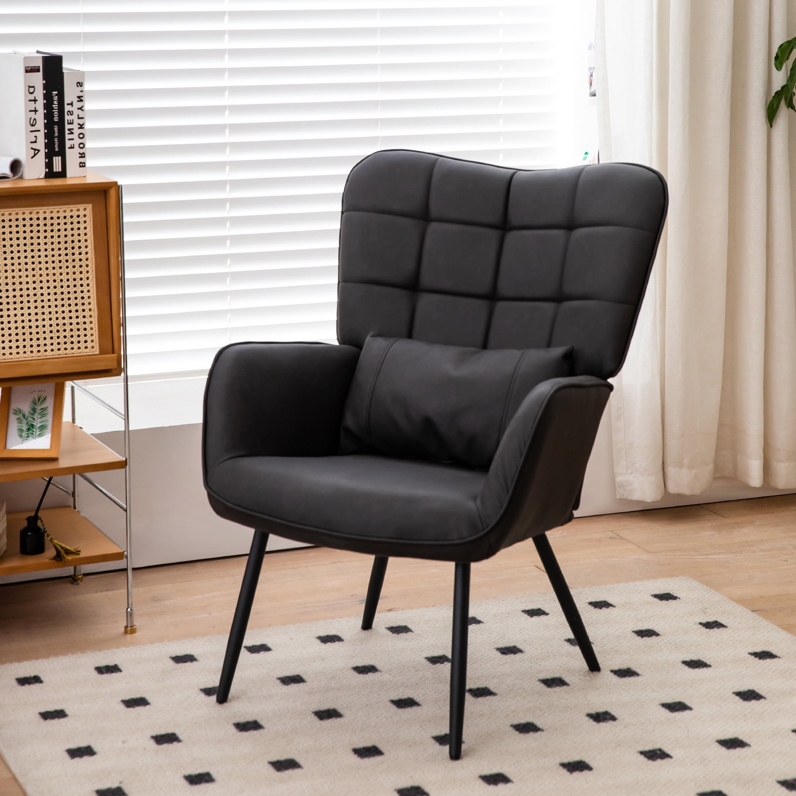 Leather Armchair, Modern Accent Chair with Metal Legs and Soft Padded, Sofa Chairs for Home Office,Bedroom,Dining Room,Grey