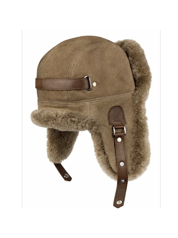 Leather Aviator Russian Ushanka Trapper Shearling Sheepskin Fur Ear Flap Waterproof Winter Hat (Camel )