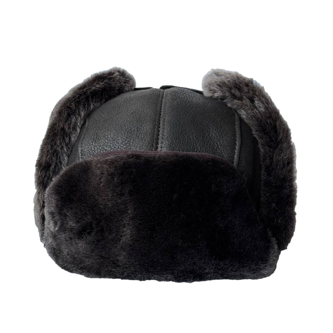 Leather Aviator Russian Ushanka Trapper Shearling Sheepskin Fur Ear Flap Waterproof Winter Hat (US, Alpha, Large, Whiskey)