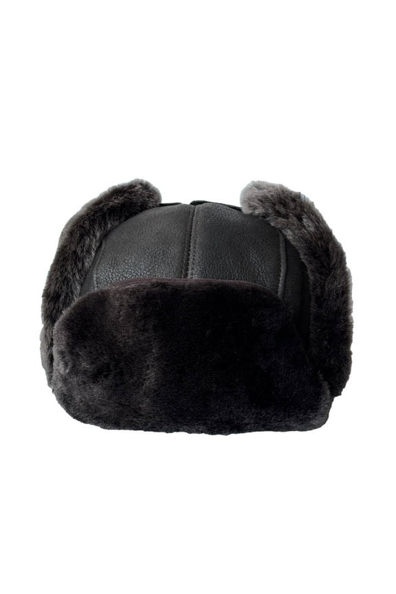 Leather Aviator Russian Ushanka Trapper Shearling Sheepskin Fur Ear Flap Waterproof Winter Hat (US, Alpha, Large, Whiskey)