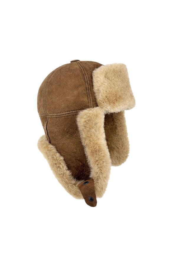 Leather Aviator Russian Ushanka Trapper Shearling Sheepskin Fur Ear Flap Waterproof Winter Hat (US, Alpha, Medium, Bronze)
