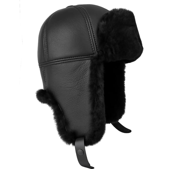 Leather Aviator Russian Ushanka Trapper Shearling Sheepskin Fur Ear Flap Waterproof Winter Hat (US, Alpha, XX-Large, Chocolate Brown)