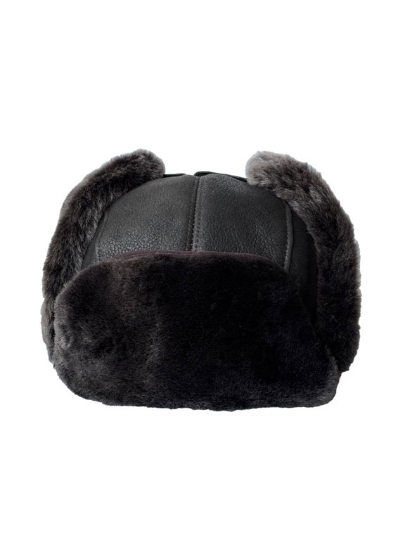 Leather Aviator Russian Ushanka Trapper Shearling Sheepskin Fur Ear Flap Waterproof Winter Hat, Brown, XX-Large