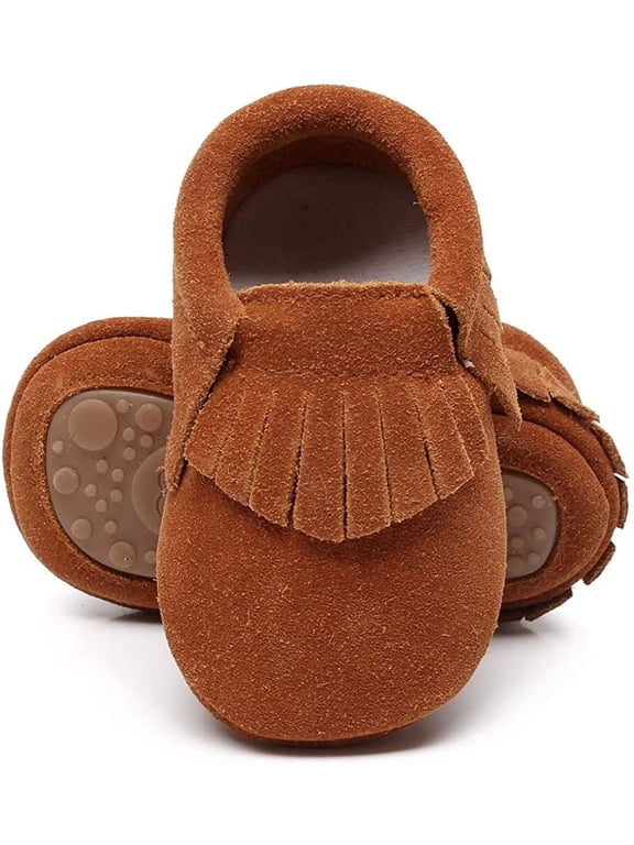 Leather Baby Moccasins Hard Soled Tassel Crib Toddler Shoes for Boys and Girls