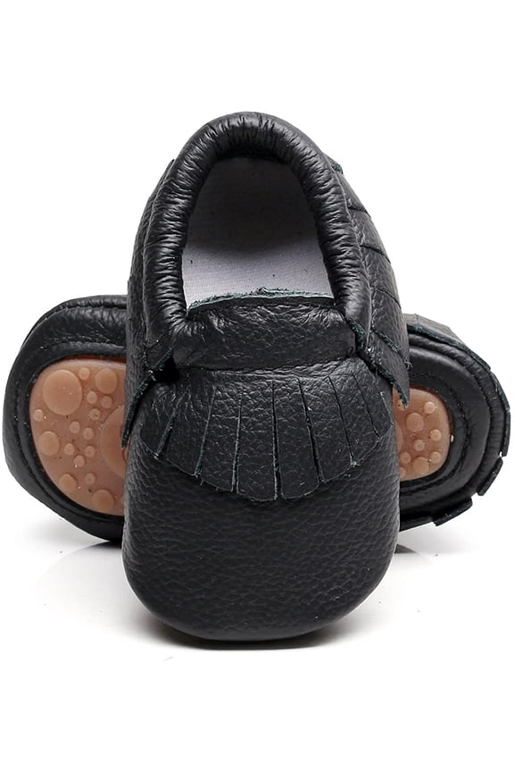 Leather Baby Moccasins Hard Soled Tassel Crib Toddler Shoes for Boys and Girls