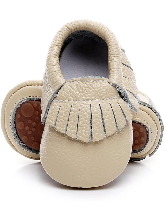 Leather Baby Moccasins Hard Soled Tassel Crib Toddler Shoes for Boys and Girls