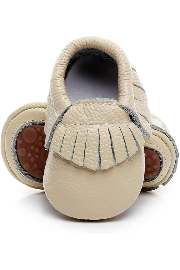 Leather Baby Moccasins Hard Soled Tassel Crib Toddler Shoes for Boys and Girls
