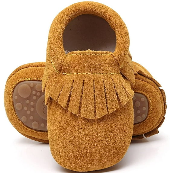 Leather Baby Moccasins Hard Soled Tassel Crib Toddler Shoes for Boys and Girls
