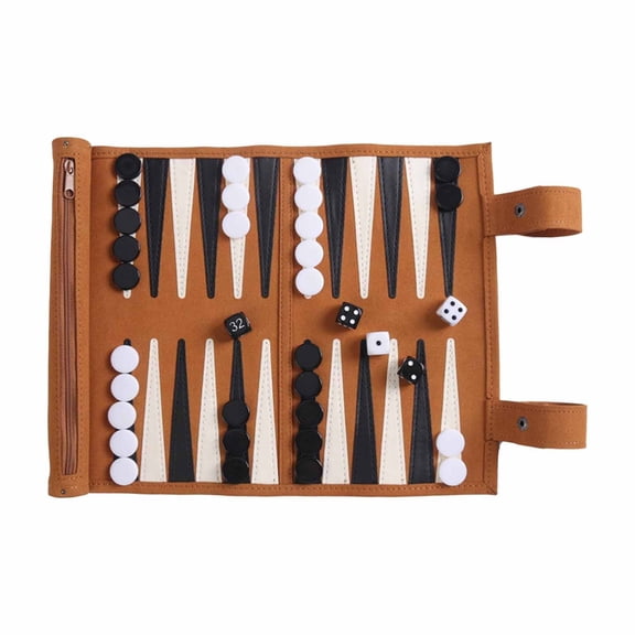 Leather Backgammon Set with Suede Playing Roll Up Travel Game for Family Entertainment Indoor and Outdoor