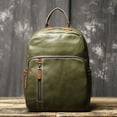 thumbnail image 1 of Leather Backpack Cowhide Travel Contrast Color College Soft Leather Schoolbag,Matcha, 1 of 2