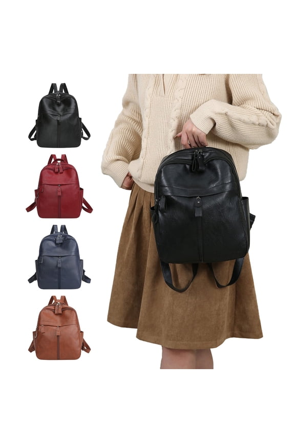Leather Backpack, Durable Commuter Bag for Work, Large Capacity Daypack with Multiple Compartments, Polyurethane Rucksack for Men and Women, Sleek Laptop Bag for Travel and Daily Use