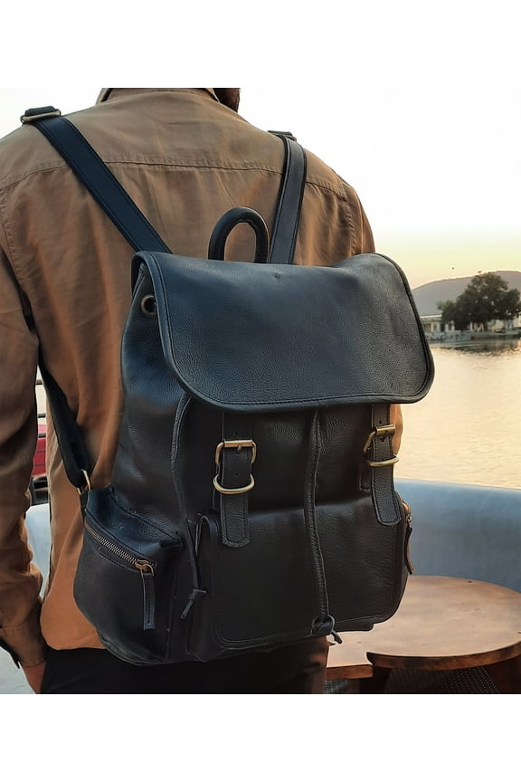 Leather Backpack Handmade 15.5 Inch Unisex Rucksack College Shoulder Hiking Bag.