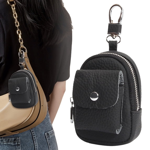 Leather Backpack Keychain Cute Travel Purse Makeup Bag For Women Compact Organizer With Carabiner Clip