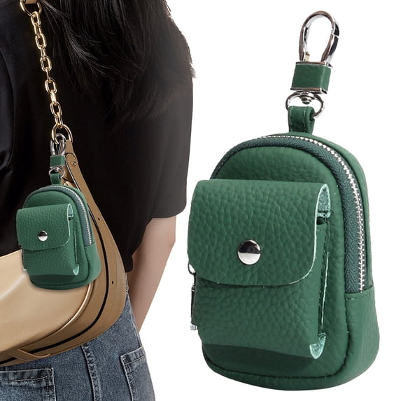 Leather Backpack Keychain Cute Travel Purse Makeup Bag For Women Compact Organizer With Carabiner Clip