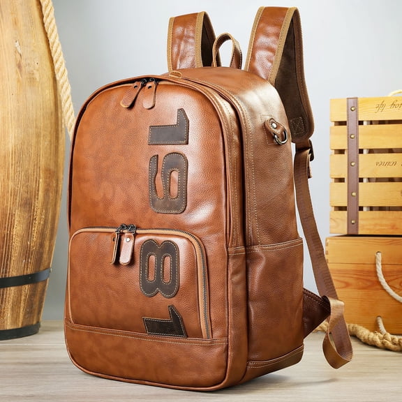 Leather Backpack Large Capacity First Layer Cowhide Leisure Travel Backpack High Sense,Brown