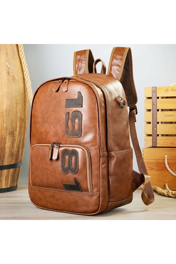 Leather Backpack Large Capacity First Layer Cowhide Leisure Travel Backpack High Sense,Brown
