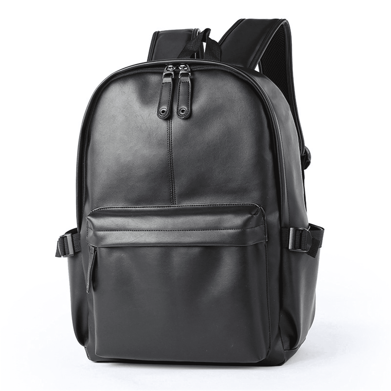 Adult Black Faux Leather Water-Resistant Daypack with 6 Pockets for Travel & Out Leather Backpack for Men Black Large Rucksack Waterproof for  main image 4
