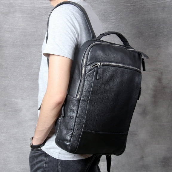 Leather Backpack Men's Handmade First Layer Cowhide Travel Backpack,Black