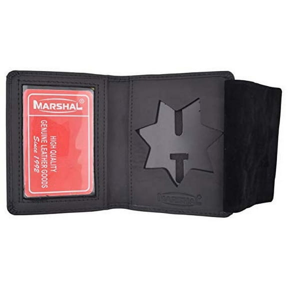 Leather Badge Holder 7 Pointed Star Compact, Low Profile Case with Single Id Window