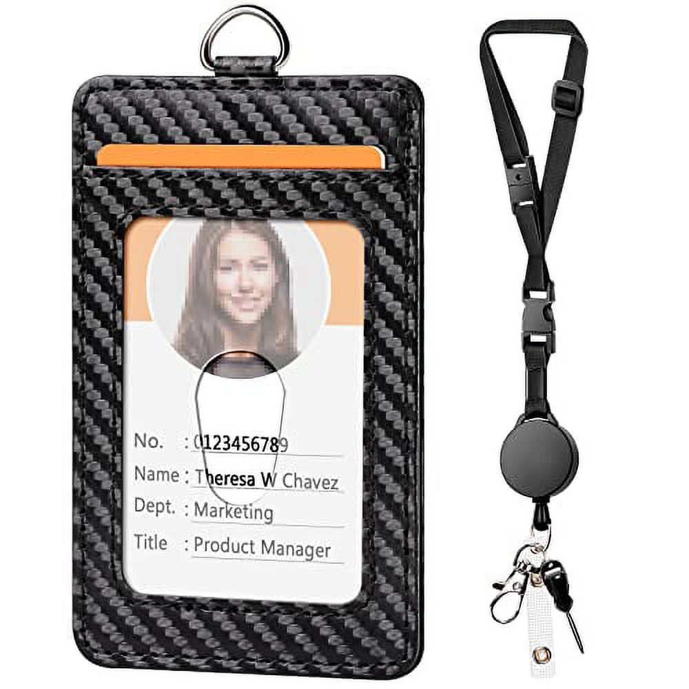 Leather Badge Holder and Adjustable Retractable Lanyards, Quick Release