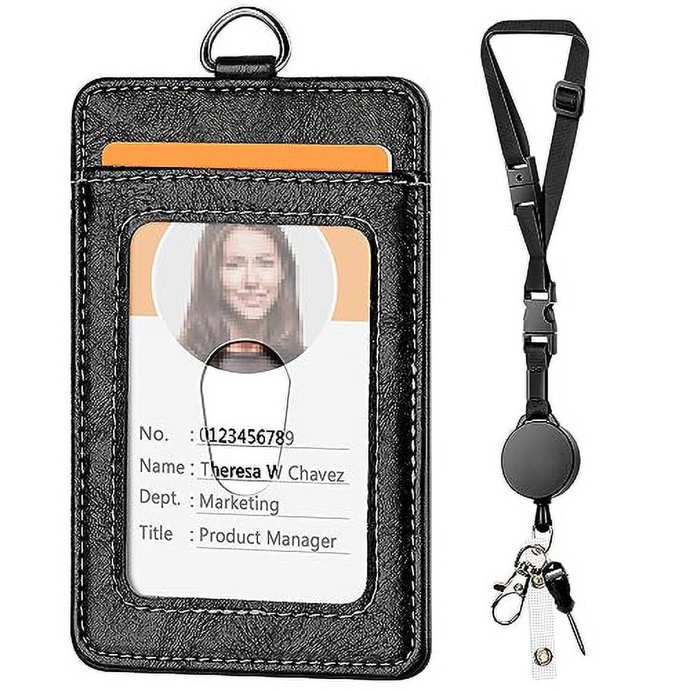Leather Badge Holder and Adjustable Retractable Lanyards, Quick Release