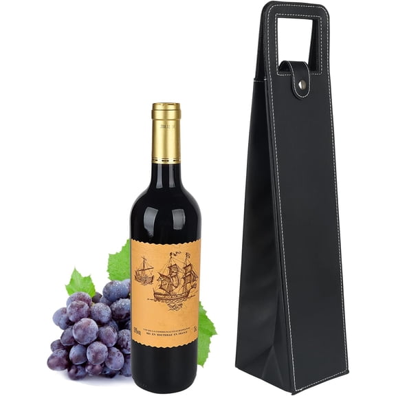 Leather Bag 16.1x3.5x3.5 in, Wines Gifts Tote Bag, Metal Clasp Bag, Portable Wines Protector for Parties, Birthdays, Weddings, Father'S Day and Various Holidays (H-BK)