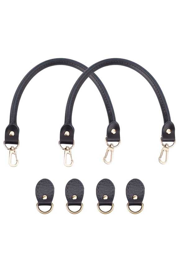 Leather Bag Handles with PU Leather Bag Accessories for Bag Straps Replacement Accessories Black 400x14x9~10mm 2strands
