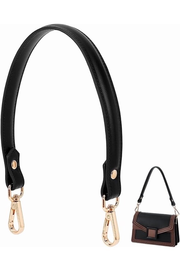 Leather Bag Strap Bag Handles with Light Gold Tone Metal Swivel Clasps for Bag Replacement Accessories Black 457x22x6mm