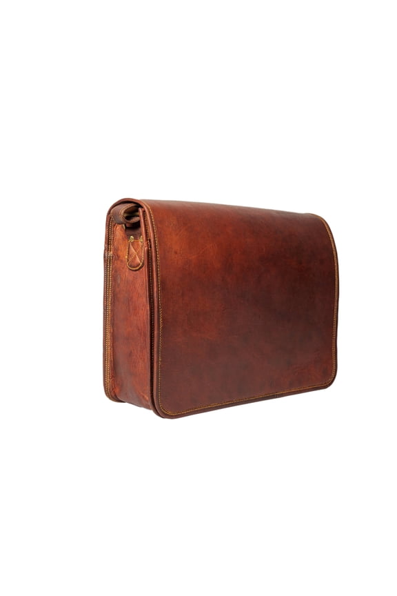 Leather Bags Vintage Soft Leather Messenger Brown Real Laptop Satchel Bag Genuine Briefcase (Dark Brown)