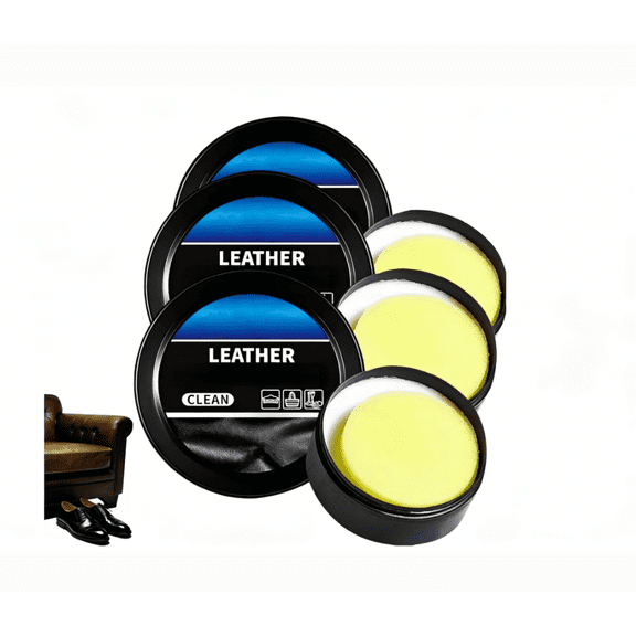 Leather Balm for Cars, 120g Natural Leather Conditioner with Sponge, Waterproof Boot Wax & Car Interior Cleaner, Multi-Functional Repair Cream for Shoes, Furniture, Bags3Pcs