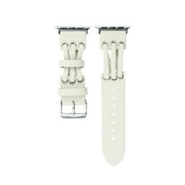 Leather Band Compatible with Apple Watch Band 42mm 44mm 45mm 49mm Ultra Women Men Dressy Breathable Rope Leather Strap for iWatch SE Series 9 8 7 6 5 4 3 2 1, White