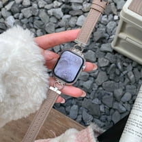 Leather Band Compatible for Apple Watch Bands Women 42/44/45/46/49mm Dressy Heart Design Slim Leather Strap with Adjustable Buckle Bracelet for iWatch Series 10/9/SE/8/7/6/5/4/3/2/1/Ultra, Gray