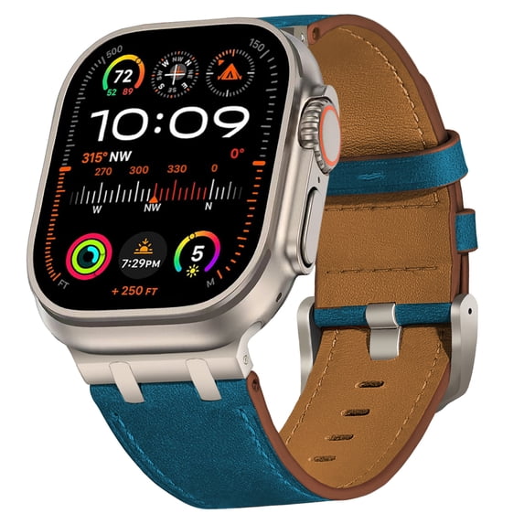 Leather Band Compatible for iWatch Series 10 9 8 7 6 5 4 3 SE 2 1 42/44/45/46mm Men Women, Premium Genuine Leather Strap Band with Vintage Edge Stitching for Apple Watch Ultra 2/1 49mm Band, Darkblue