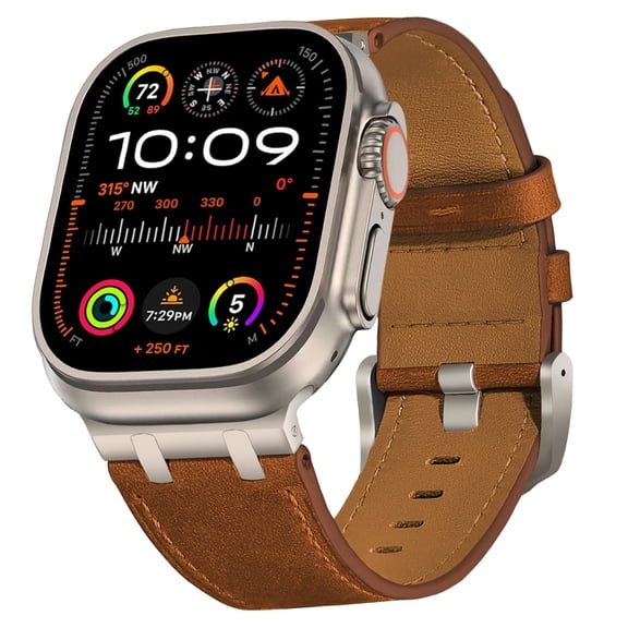 Leather Band Compatible for iWatch Series 10 9 8 7 6 5 4 3 SE 2 1 42/44/45/46mm Men Women, Premium Genuine Leather Strap Band with Vintage Edge Stitching for Apple Watch Ultra 2/1 49mm Band, Redbrown