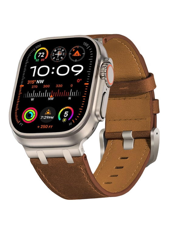 Leather Band Compatible for iWatch Series 10 9 8 7 6 5 4 3 SE 2 1 42/44/45/46mm Men Women, Premium Genuine Leather Strap Band with Vintage Edge Stitching for Apple Watch Ultra 2/1 49mm Band,Blackbrown