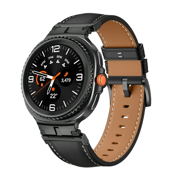 Leather Band for Samsung Galaxy Watch 8 40/44mm / Watch 8 Classic 46mm, with Black Metal Adjustable Clasp Watch Band Replacement Strap for Galaxy Watch 8 40/44mm / 8 Classic 46mm Women Men, Black