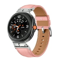 Leather Band for Samsung Galaxy Watch 8 40/44mm / Watch 8 Classic 46mm, with Silver Metal Adjustable Clasp Watch Band Replacement Strap for Galaxy Watch 8 40/44mm / 8 Classic 46mm Women Men, Pink