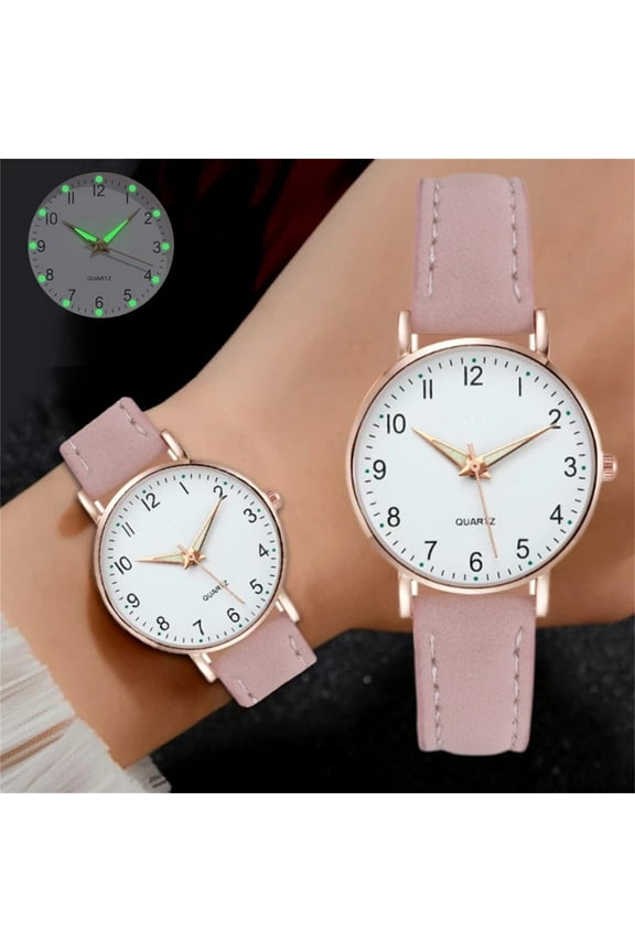 Leather Band Watches for Women, Classic Quartz Watch with Luminouse Easy Read Dial, Vintage Small Face Round Watches, Birthday Gift for Ladies (Pink)