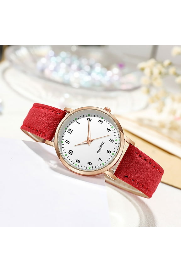 Leather Band Watches for Women, Classic Quartz Watch with Luminouse Easy Read Dial, Vintage Small Face Round Watches, Birthday Gift for Ladies (Red)