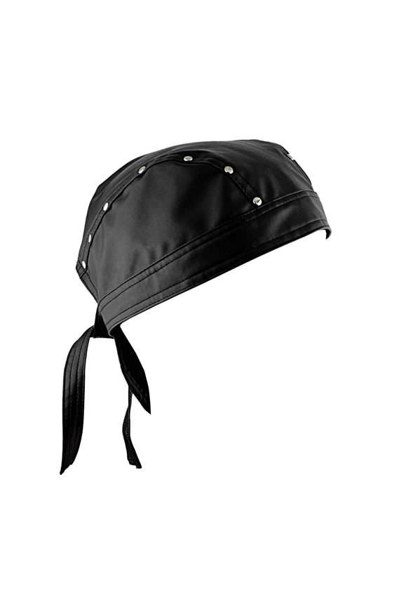 Leather Bandana Biker Doo Do Rag Headwrap Studded Mens Cap Capsmith Du Rag Blak
