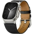 thumbnail image 1 of Leather Bands Compatible for Apple Watch Band 38/40/41/42mm Genuine Calfskin Leather Durable Matel Connector Replacement Strap Fits Men iWatch Ultra 10 9 8 7 6 5 4 3 SE TitaniumClassic Black, 1 of 7