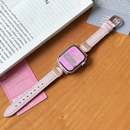 Leather Bands Compatible with Apple Watch Band 49mm 45mm 44mm 42mm for Men Women, Top Grain Genuine Leather Replacement Strap for iWatch Ultra2 SE2 SE Series 9 8 7 6 5 4 3 2 1, Pink