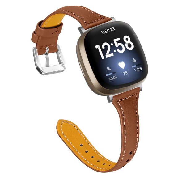 Leather Bands Compatible with Fitbit Versa 3/ Sense Band Narrow Luxury Leather Sport Strap Replacement Women Men Watch Band Accessories for Versa 3/Sense Smartwatch,Brown